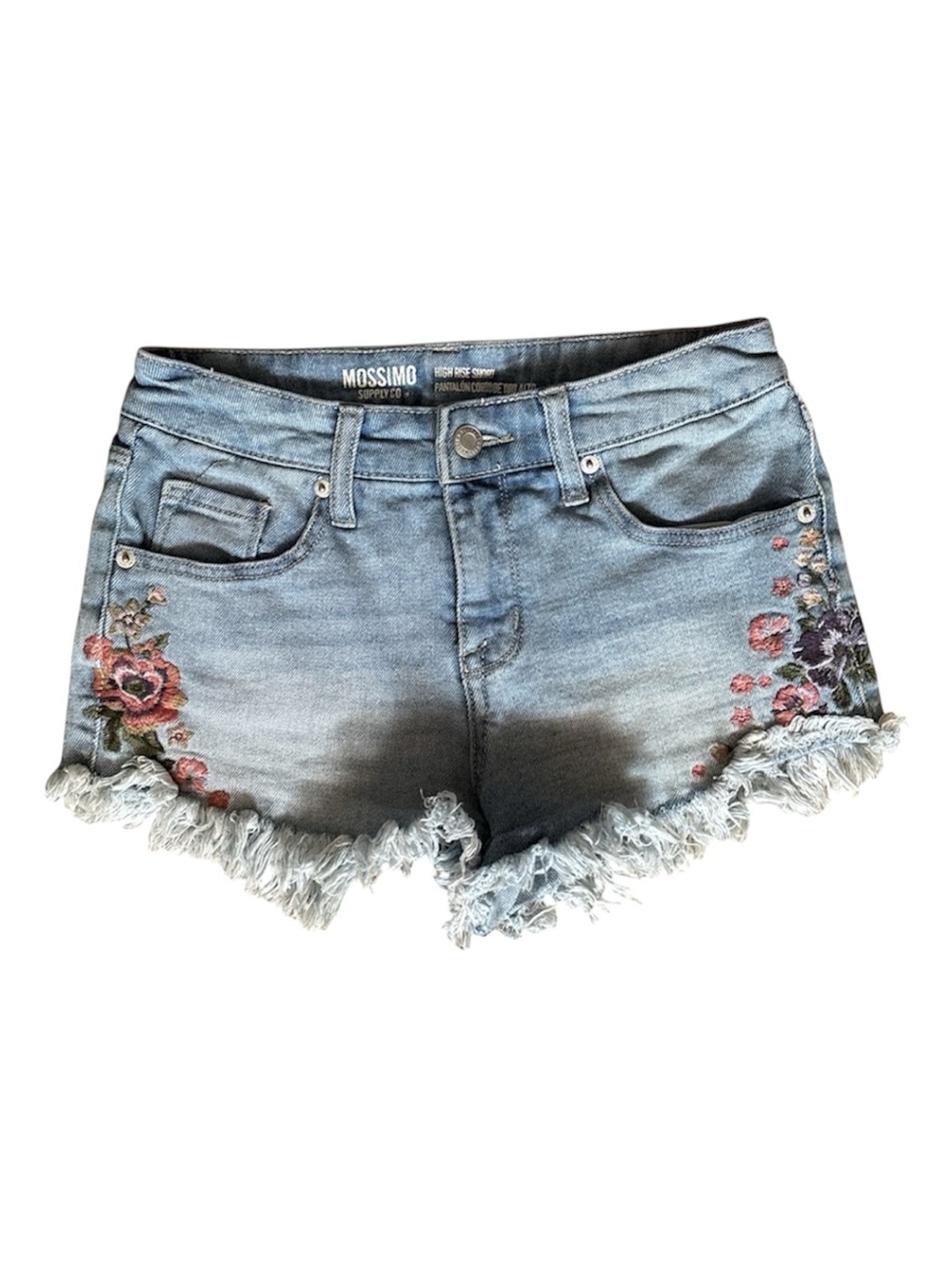 Mossimo Floral Embroidered High Rise Raw Hem Micro Jean Shorts